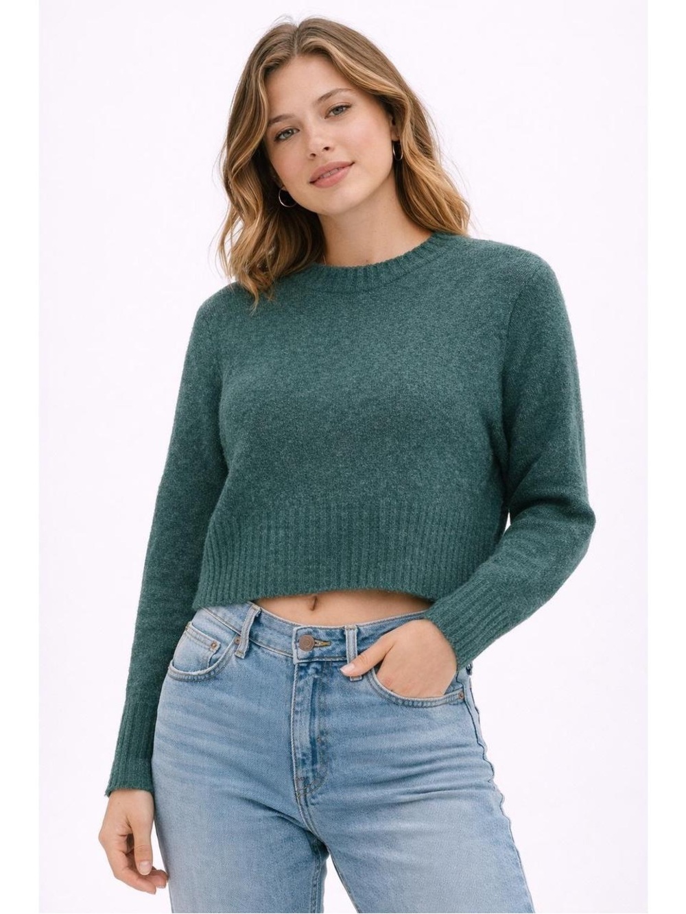 Universal Thread Sweater Womens  Green Cropped Ribbed Knit Gorpcore Size Small